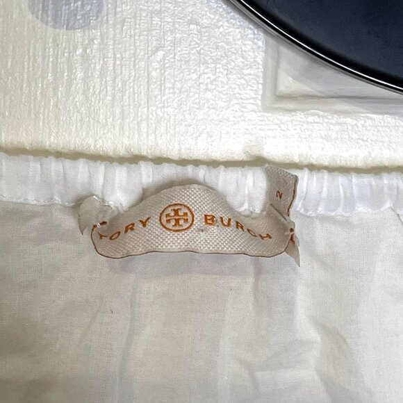 Tory Burch Blouse Size 2 White With Green Pink Sequin 100% Cotton LS Tasseled - Picture 5 of 6